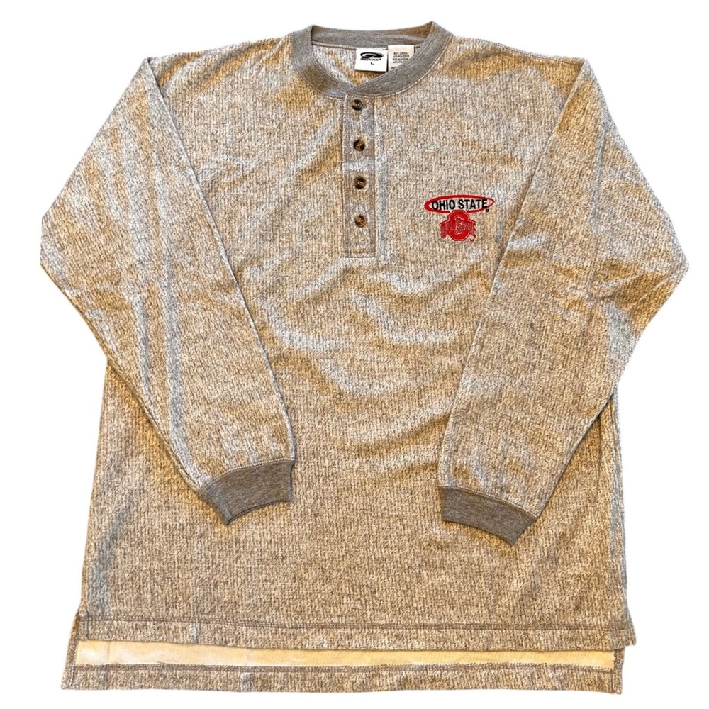 Ohio State Buckeyes Mens Gray Henley Sweatshirt Long Sleeve Pro Edge OSU Large
